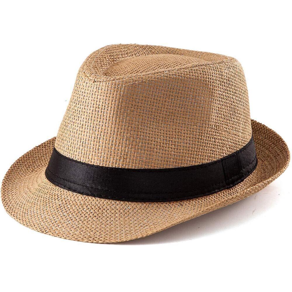 1389 Straw Hat - Summer Khaki Fedora Hat with Band Sun Hat for Travel